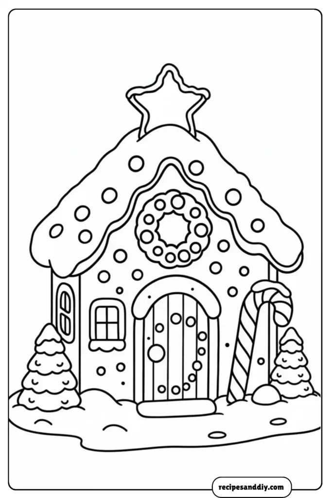 Printable Gingerbread House Coloring Page Christmas Activity for Kids